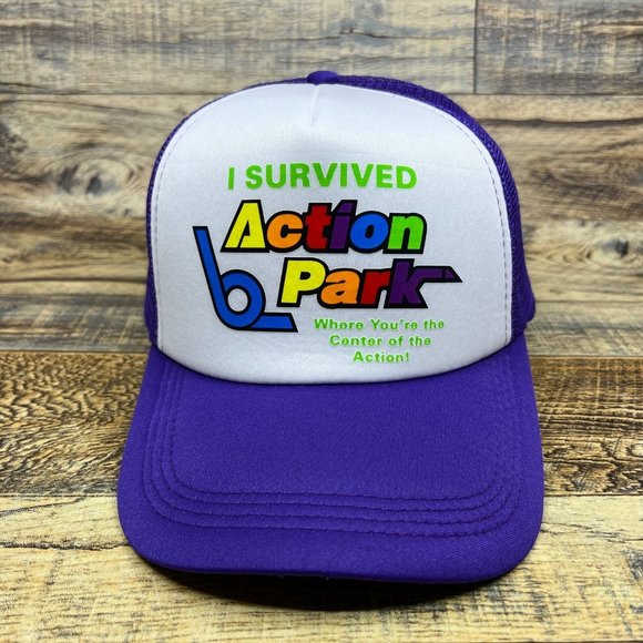 I Survived Action Park Mens Trucker Hat Purple Snapback Vernon NJ Baseball Cap - Picture 2 of 8